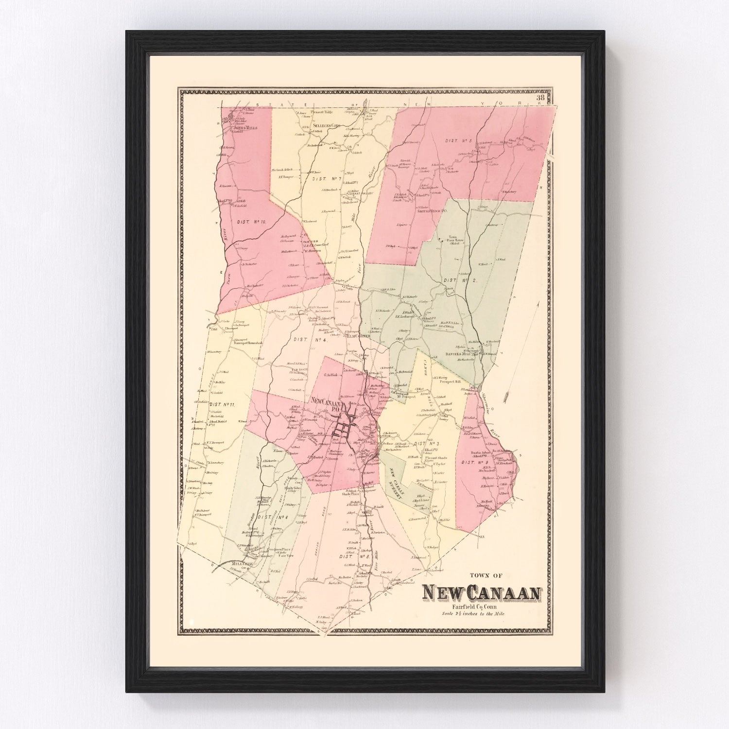Vintage map of New Canaan, Connecticut, 1867