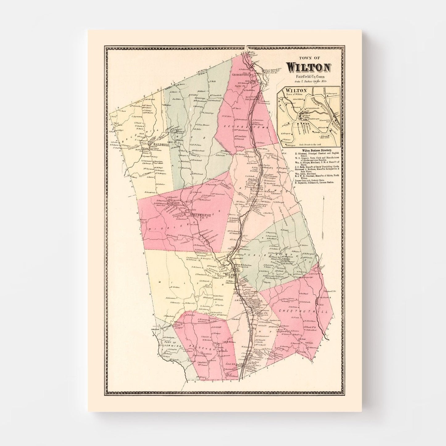Vintage Map of Wilton, Connecticut, 1867