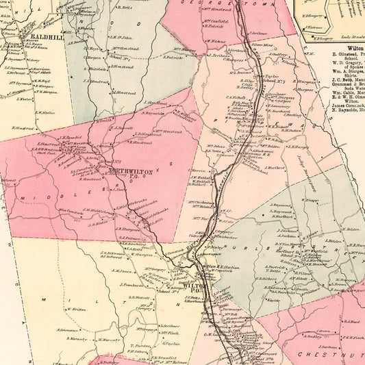 Vintage Map of Wilton, Connecticut, 1867