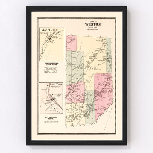 Vintage map of Lyons Plains, Connecticut, 1867