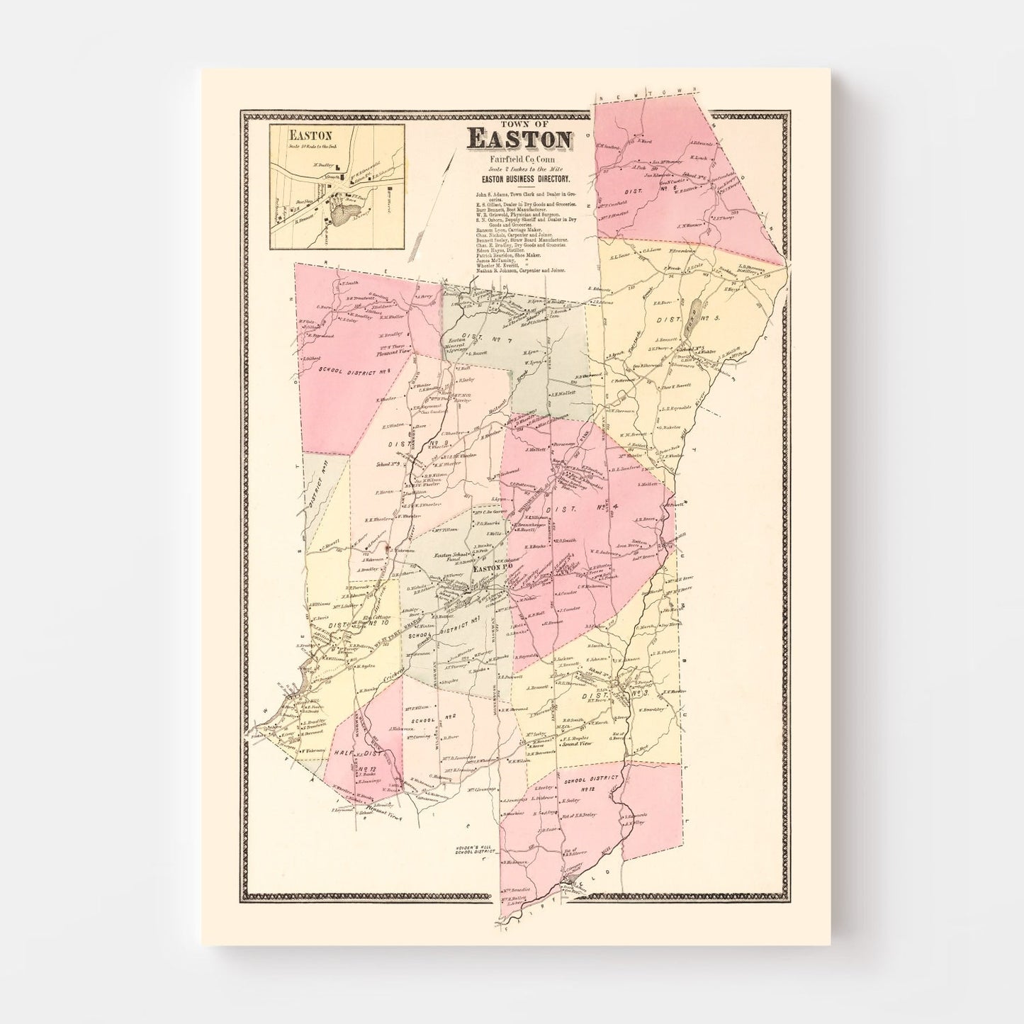 Vintage Map of Easton, Connecticut, 1867