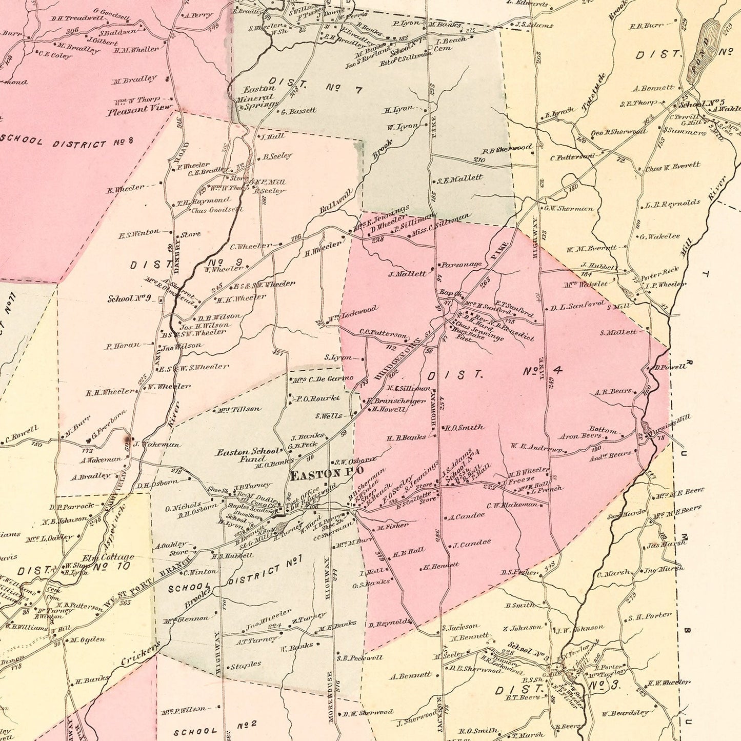 Vintage Map of Easton, Connecticut, 1867