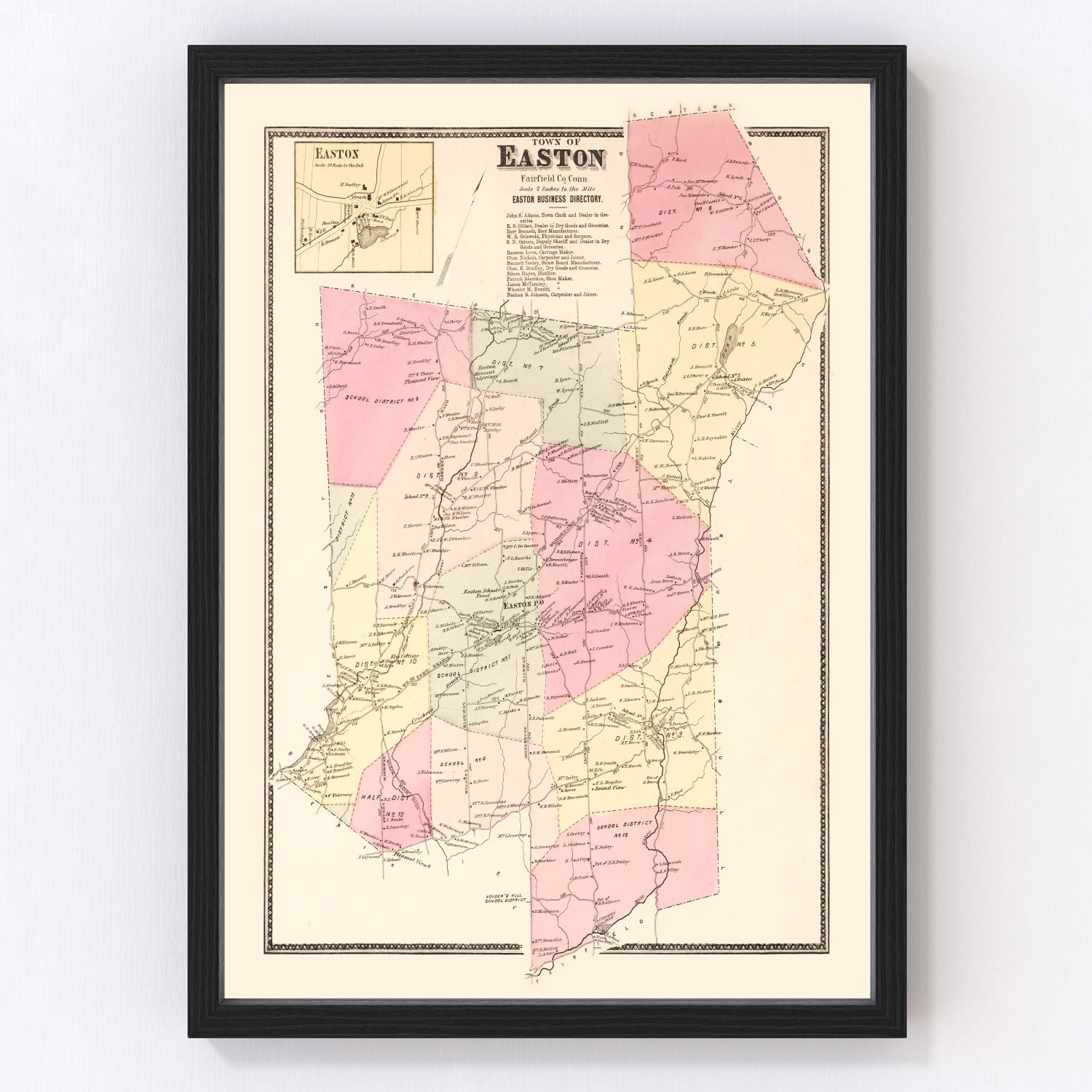 Vintage map of Easton, Connecticut, 1867