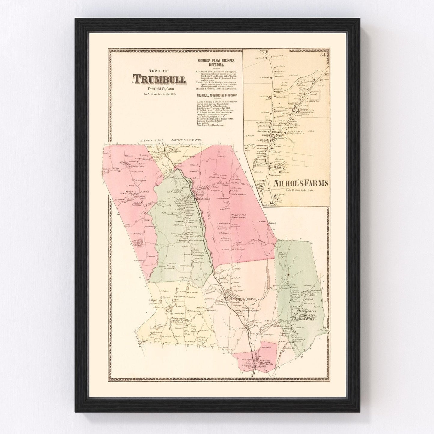 Vintage map of Nichol's Farms, Fairfield County, Connecticut, 1867