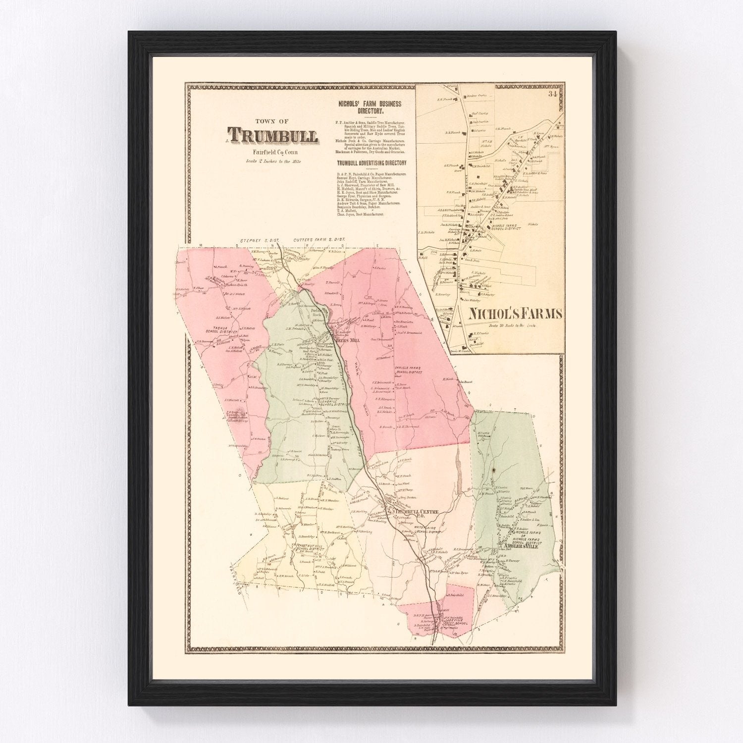 Vintage map of Nichol's Farms, Fairfield County, Connecticut, 1867