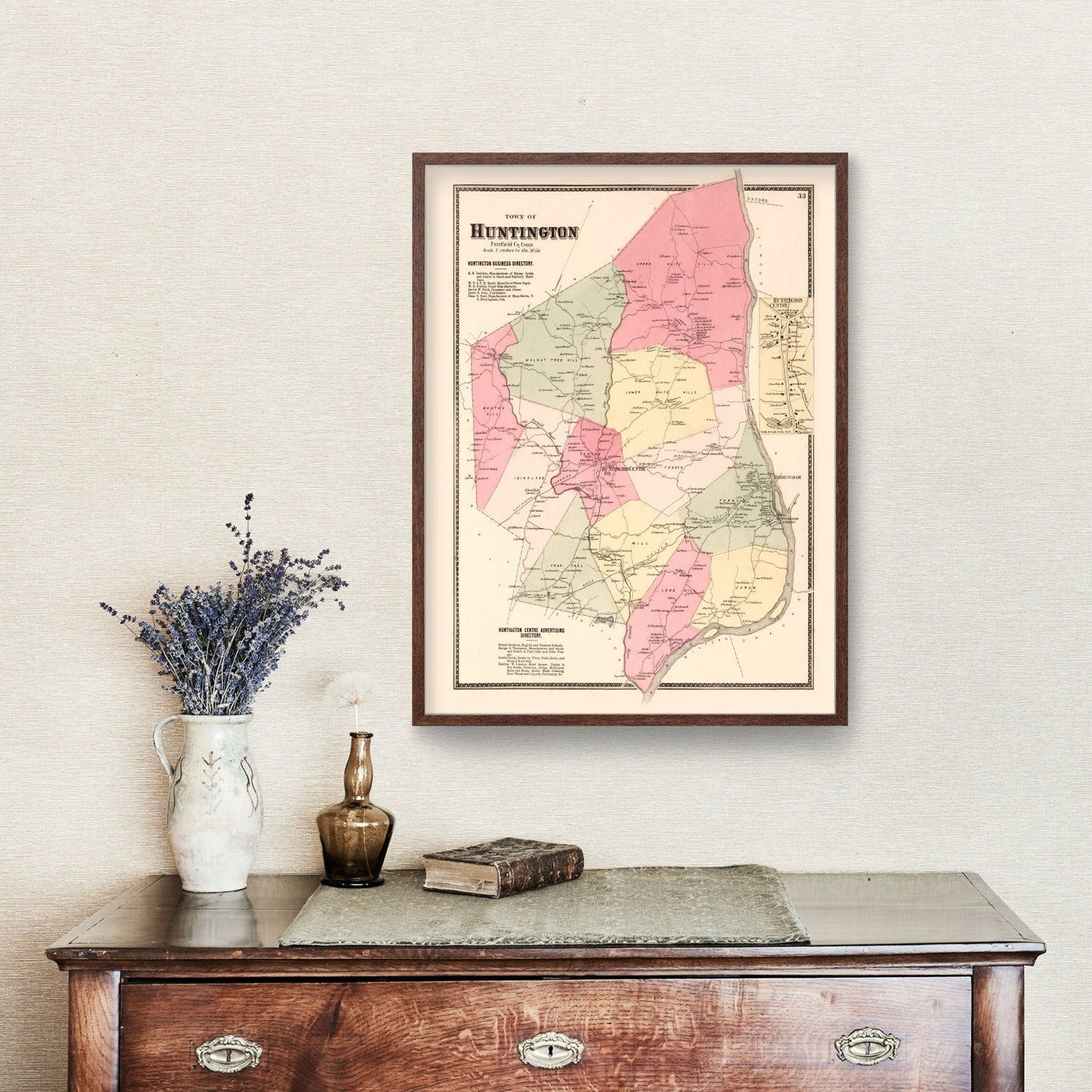 Vintage Map of Huntington Centre, Fairfield County, Connecticut, 1867