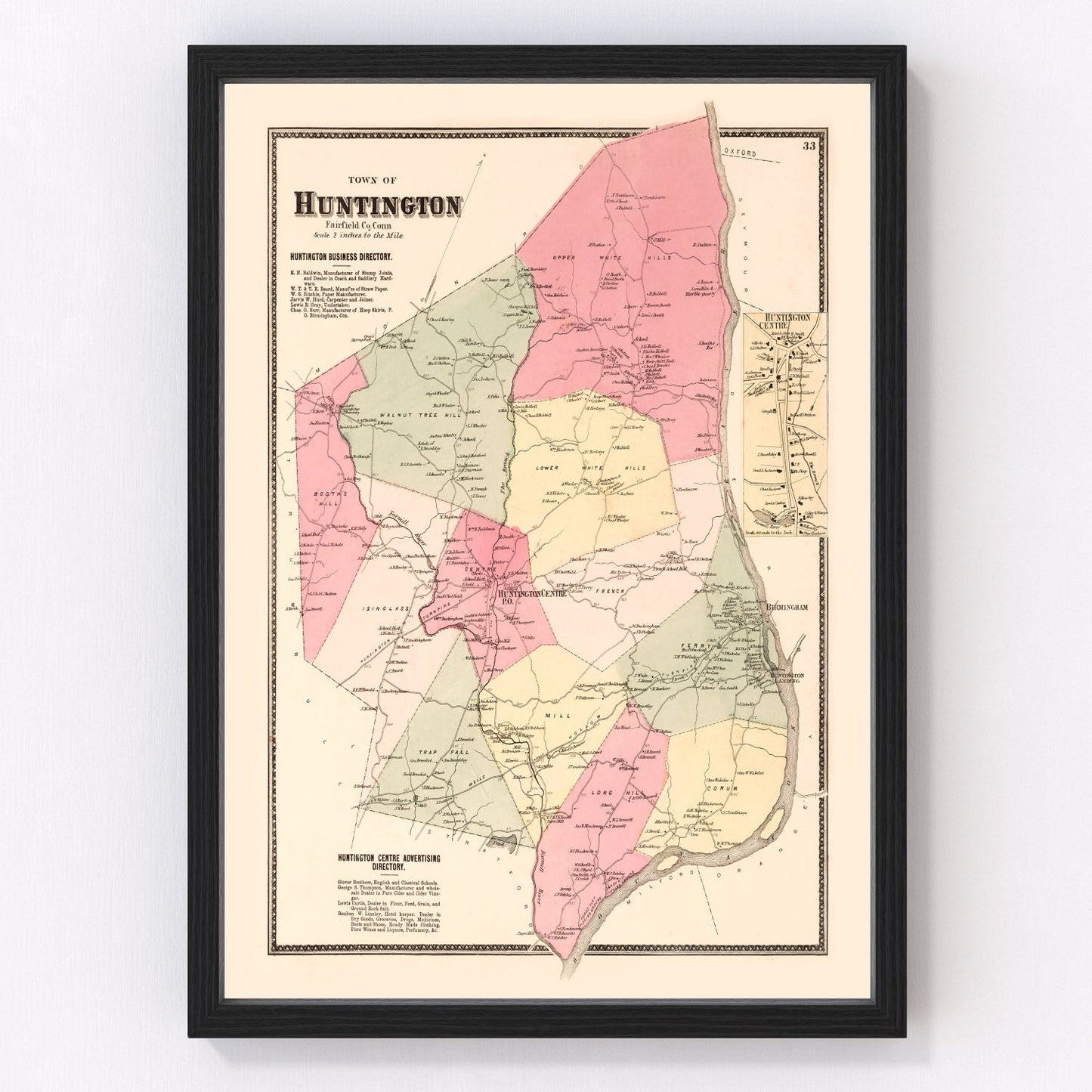 vintage map of Huntington Centre, Connecticut, 1867