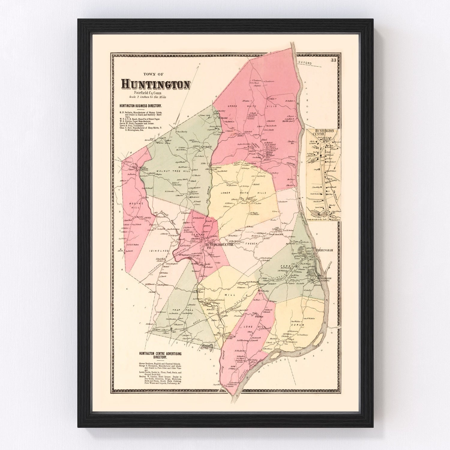 vintage map of Huntington Centre, Connecticut, 1867