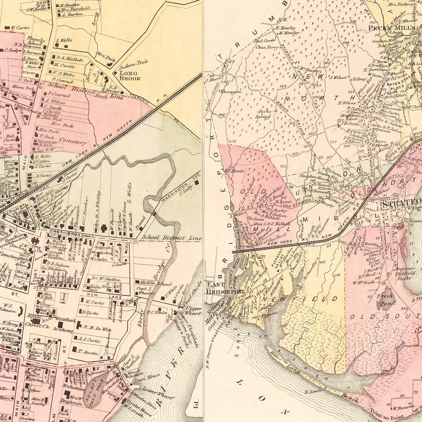 Vintage Map of Stratford, Connecticut, 1867