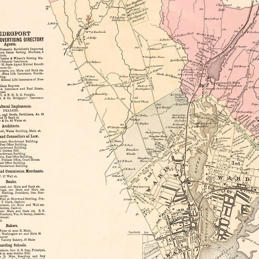 Vintage Map of Bridgeport, Connecticut, 1867