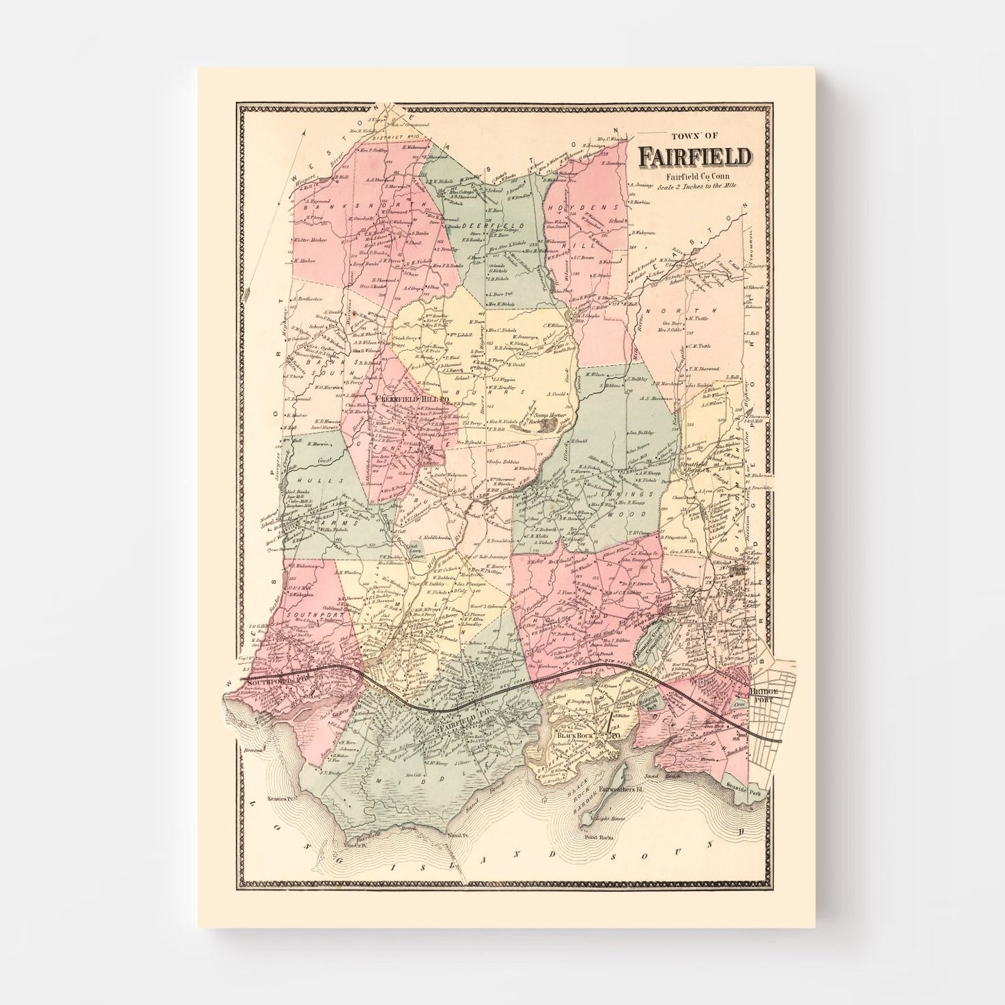 Vintage Map of Fairfield, Connecticut, 1867