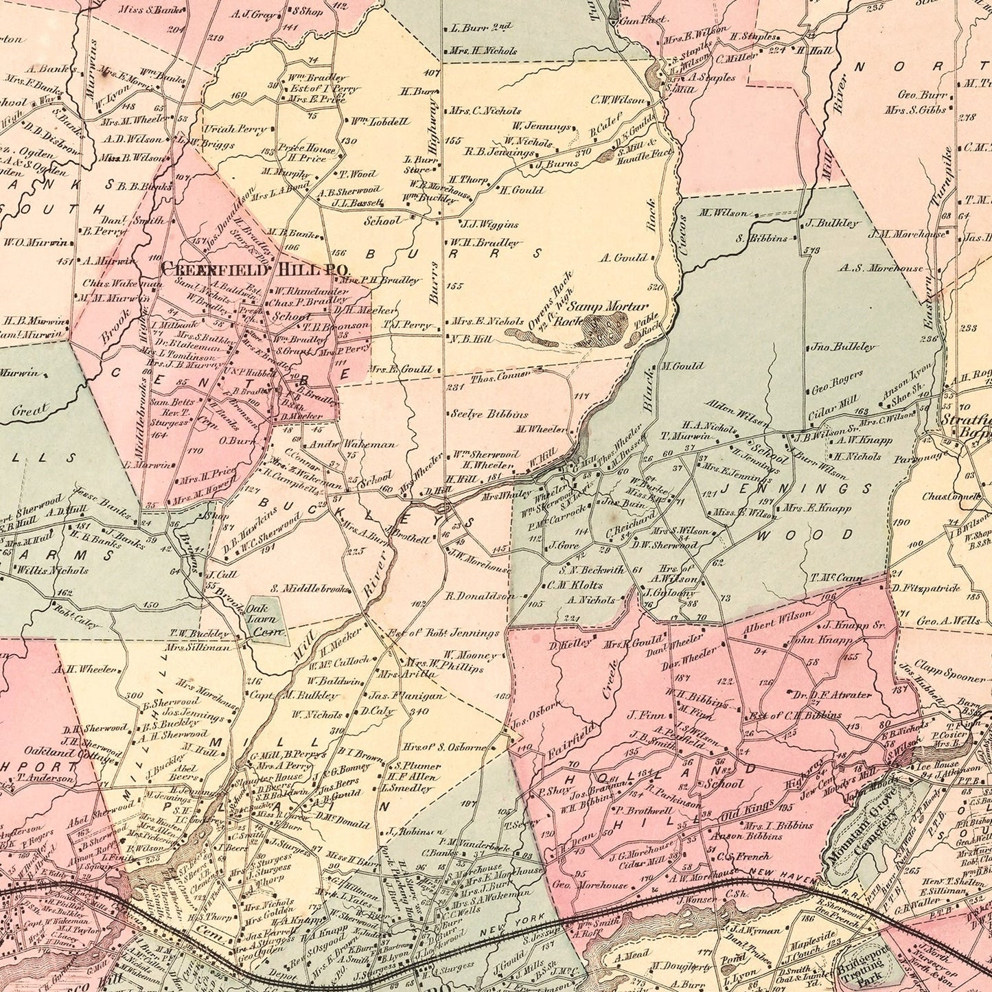 Vintage Map of Fairfield, Connecticut, 1867