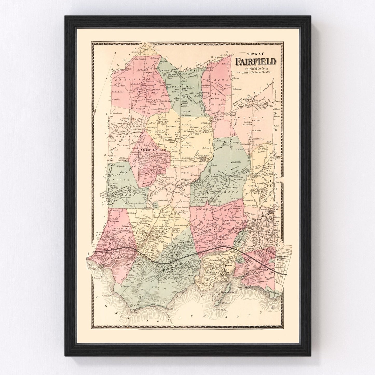 Vintage map of Fairfield, Connecticut, 1867