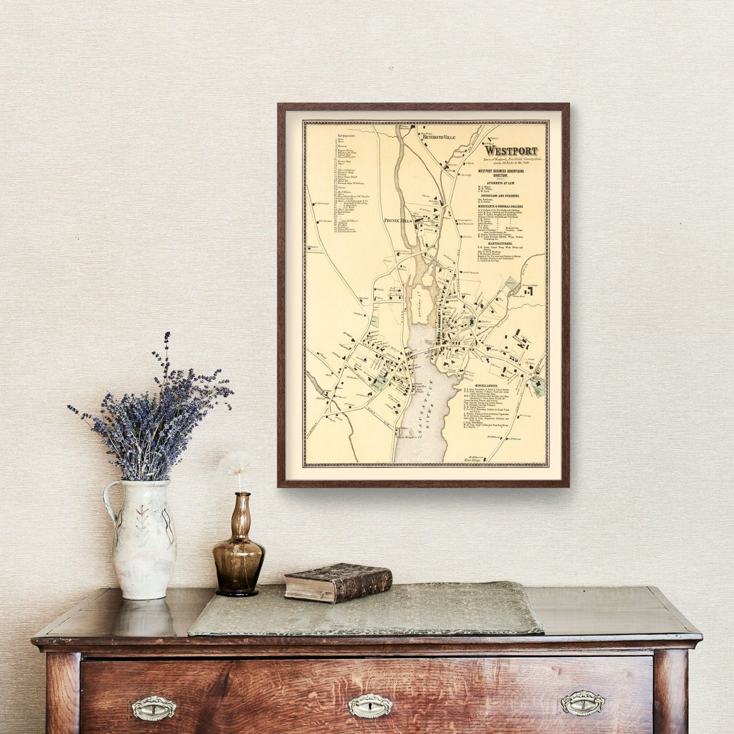 Vintage Map of Westport, Connecticut, 1867