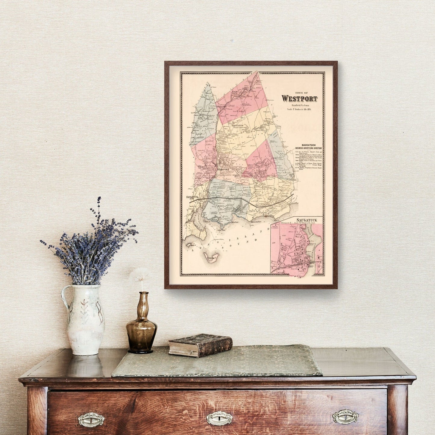 Vintage Map of Saugatuck, Connecticut, 1867