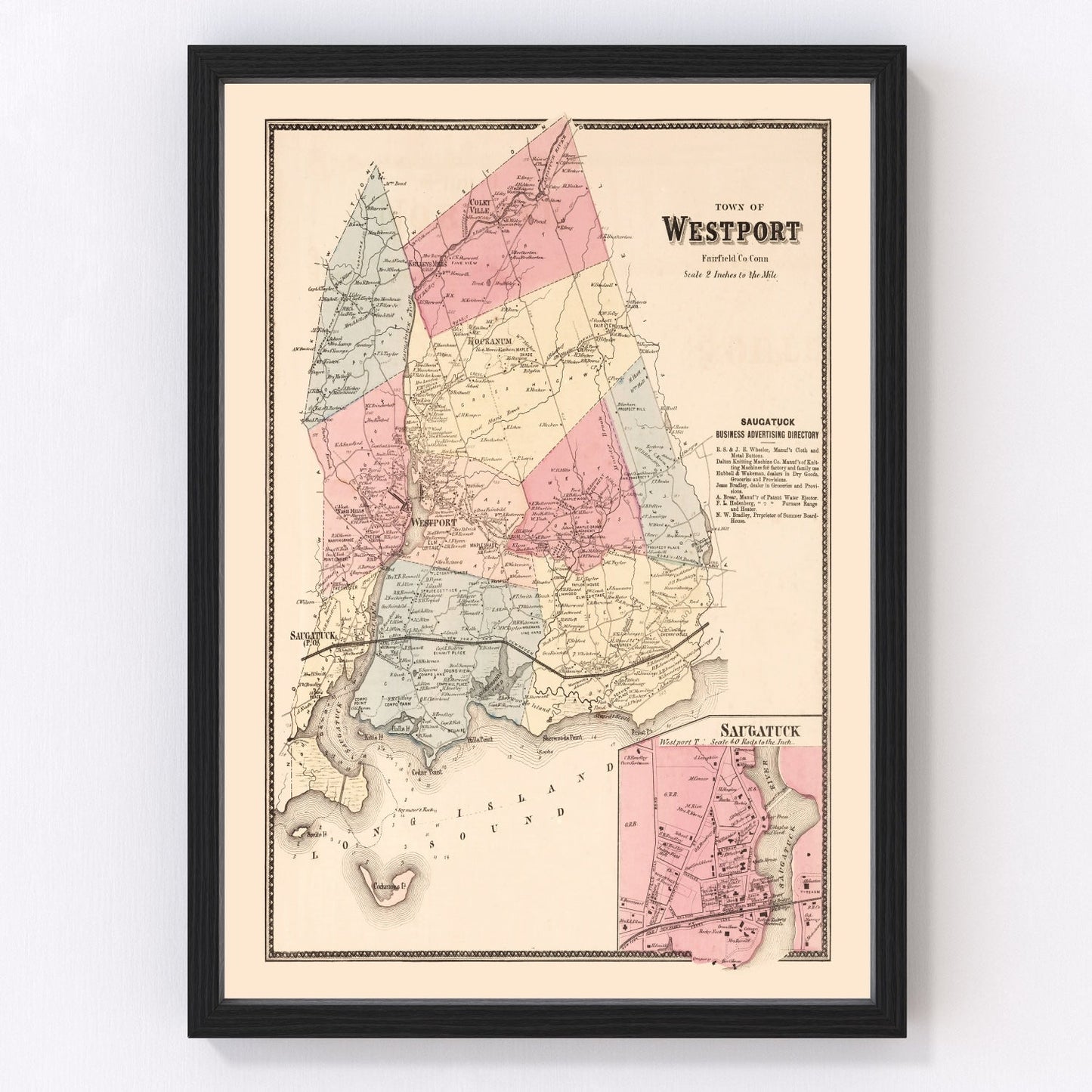 vintage map of Saugatuck, Connecticut, 1867