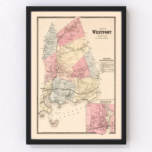 vintage map of Saugatuck, Connecticut, 1867