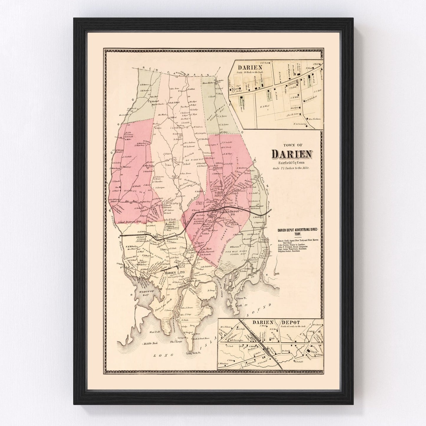 vintage map of Darien, Connecticut, 1867