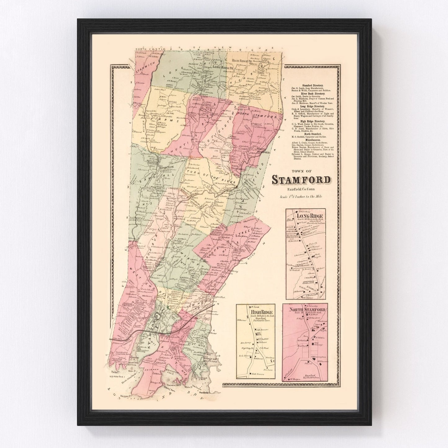 vintage map of Long Ridge, Connecticut, 1867