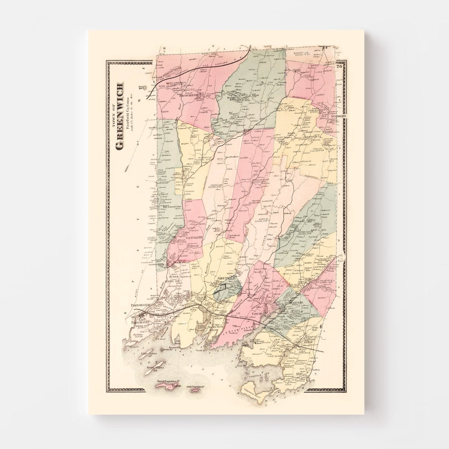 Vintage Map of Greenwich, Connecticut, 1867