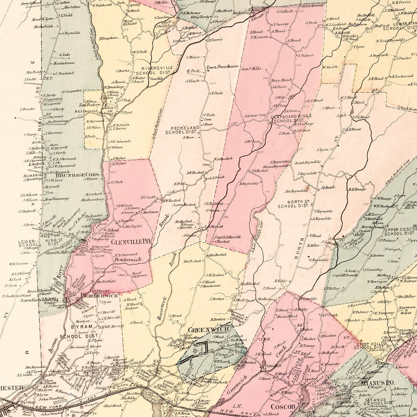 Vintage Map of Greenwich, Connecticut, 1867