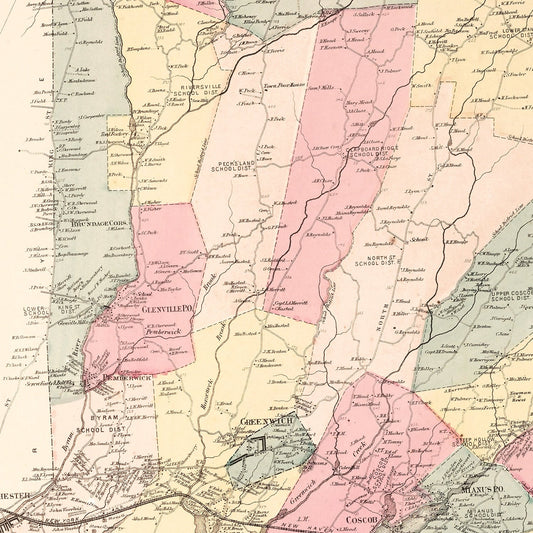 Vintage Map of Greenwich, Connecticut, 1867