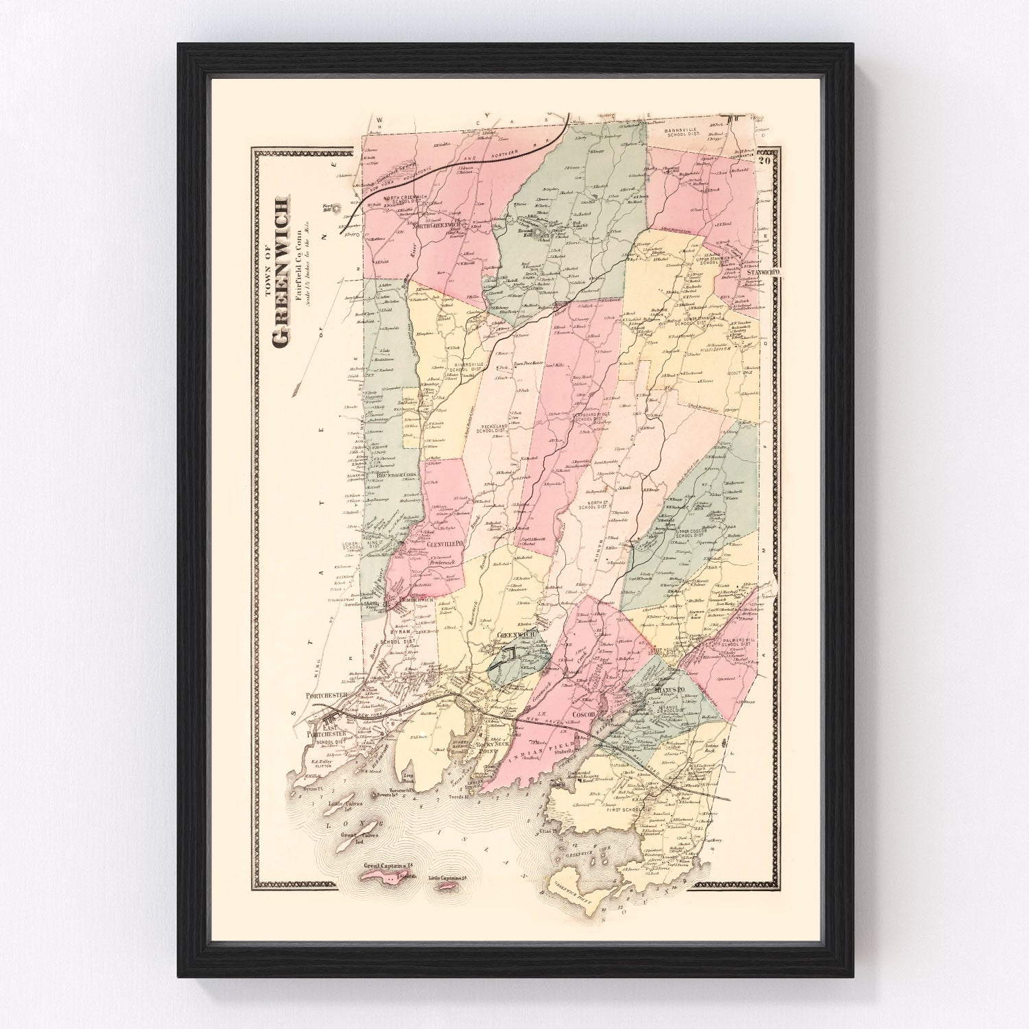 vintage map of Greenwich, Connecticut, 1867