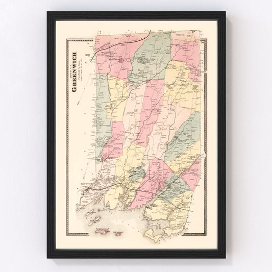 vintage map of Greenwich, Connecticut, 1867
