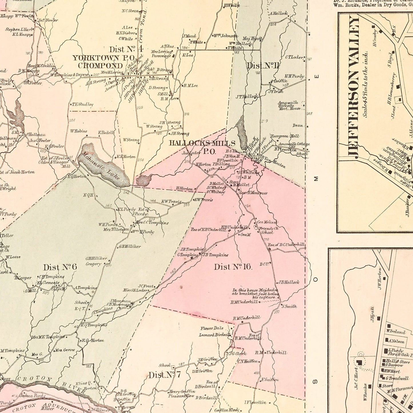 Vintage Map of Jefferson Valley, New York, 1867