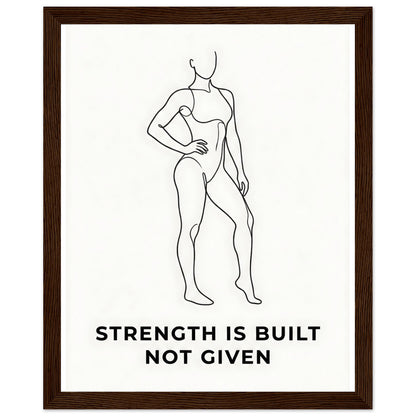 Women Fitness Poster - Strength Is Built Not Given - 20x25 cm / 8x10″ - Dark wood frame / Ready-to-hang - Sparkycare