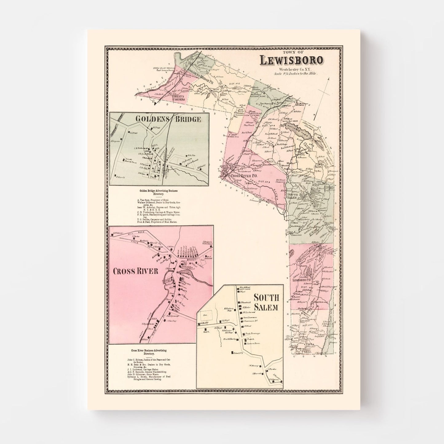 Vintage Map of Golden's Bridge, New York, 1867