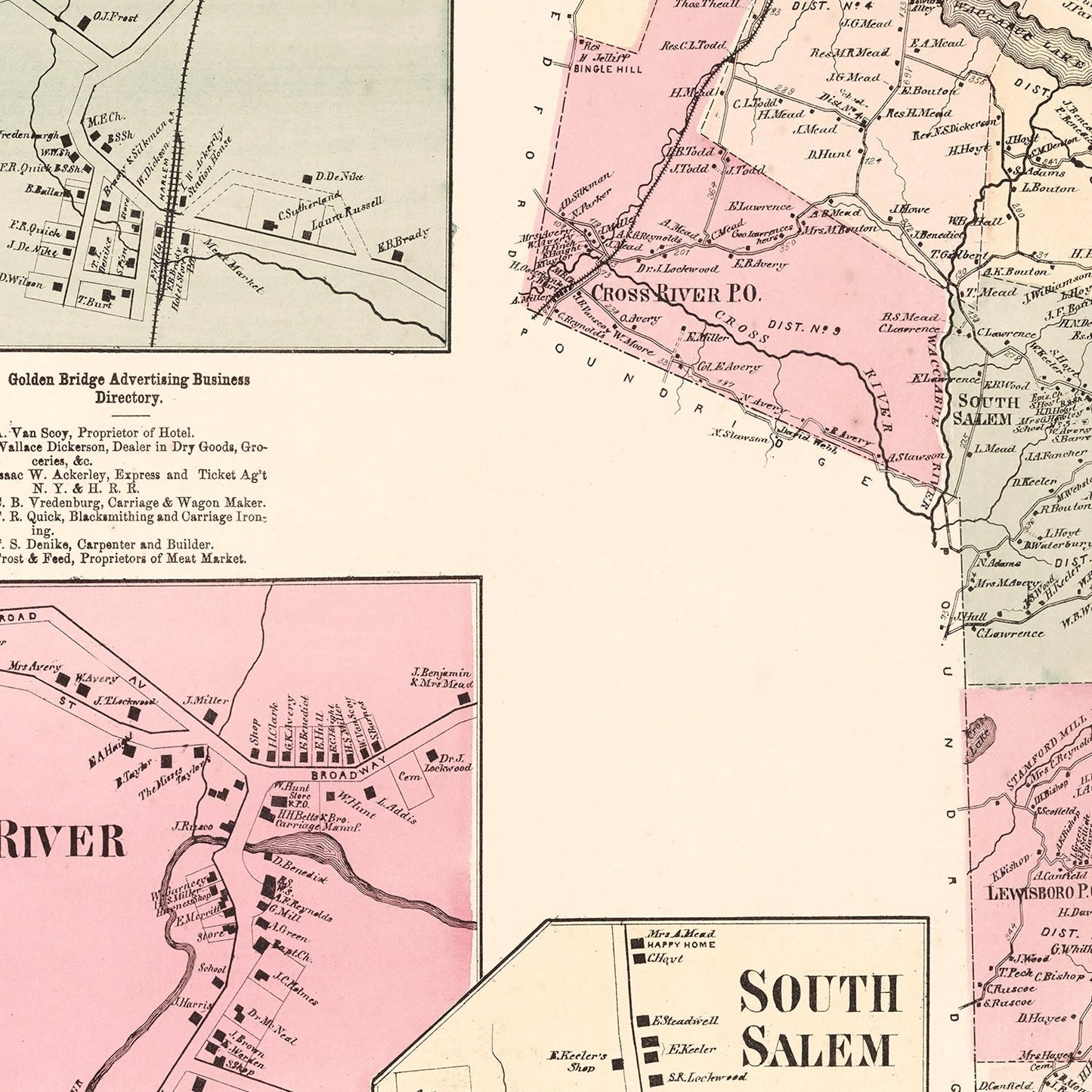 Vintage Map of Golden's Bridge, New York, 1867