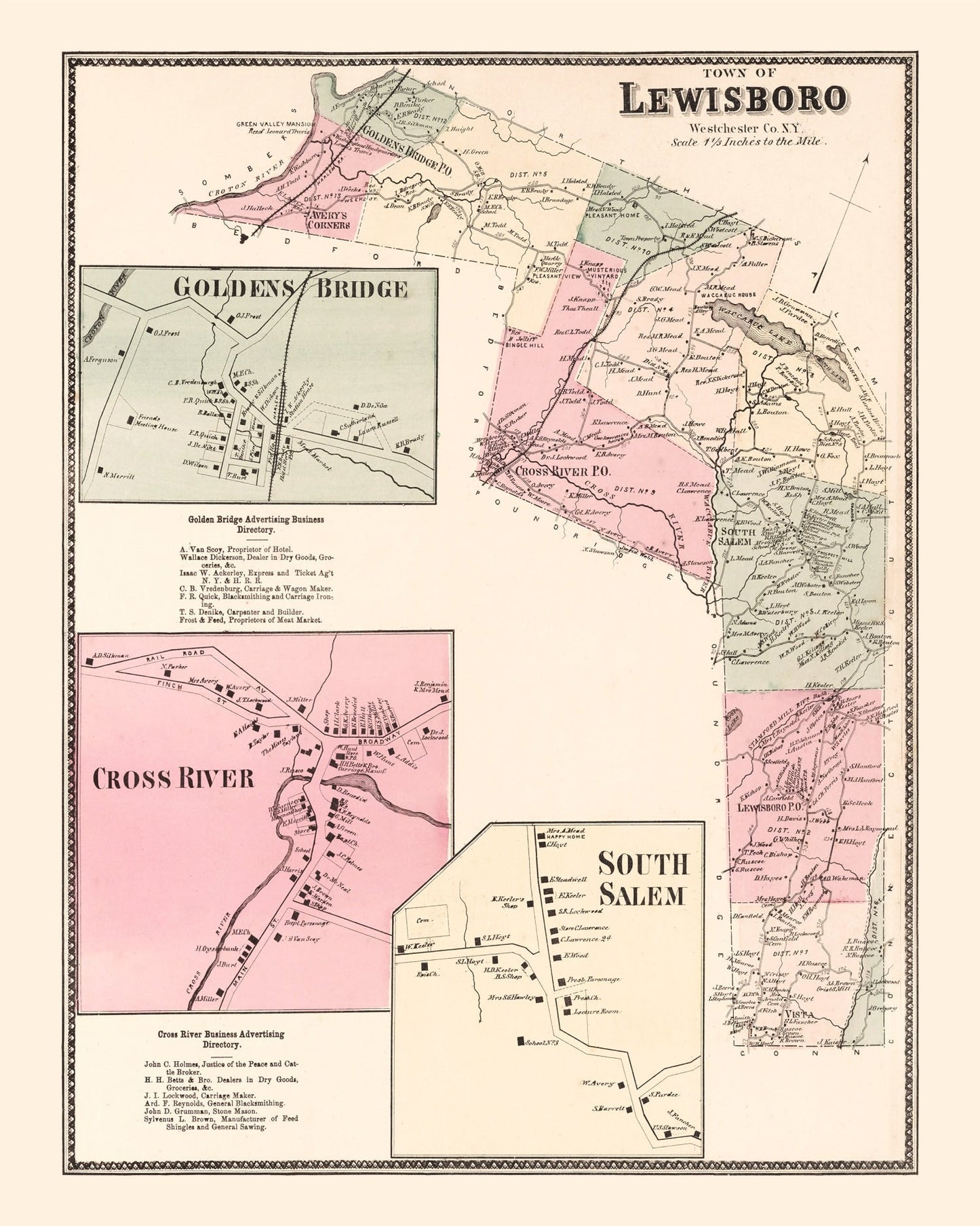 Vintage Map of Golden's Bridge, New York, 1867