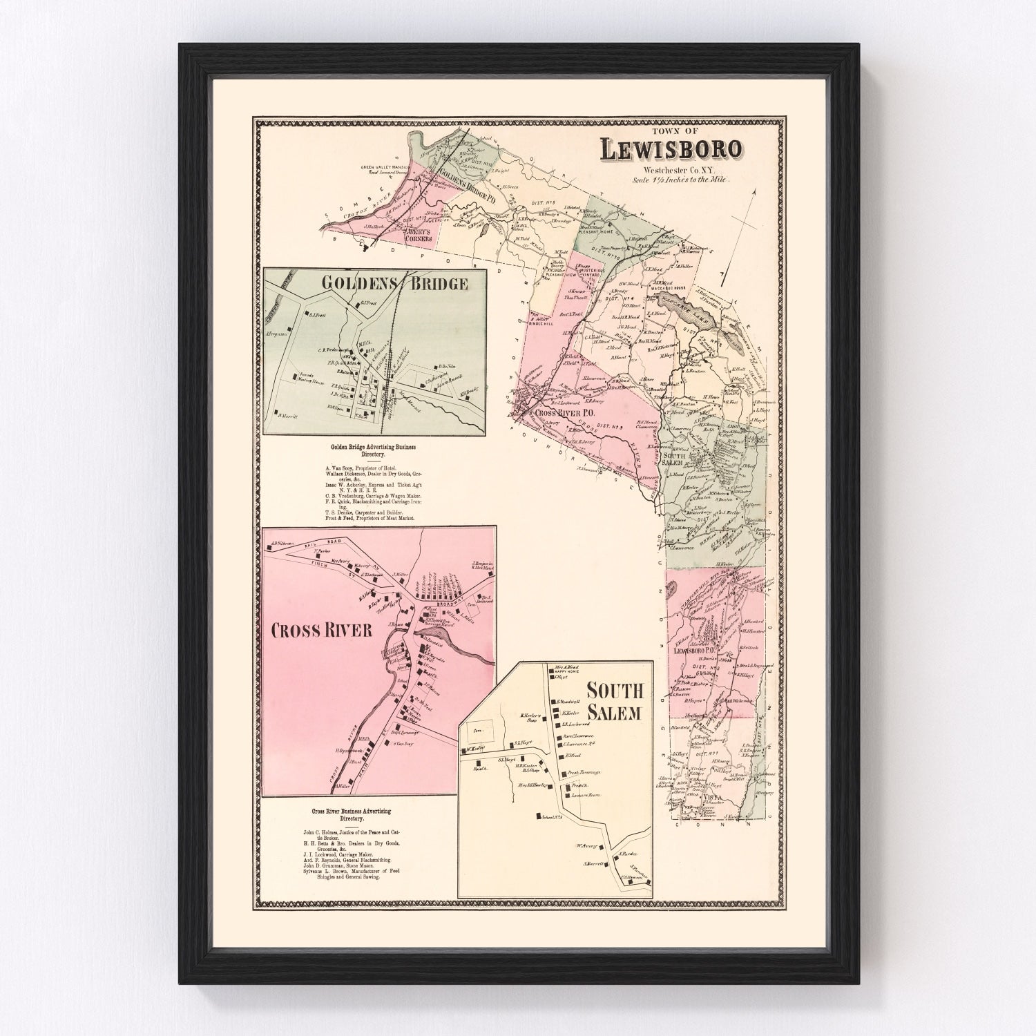 Vintage map of Goldens Bridge, New York, 1867