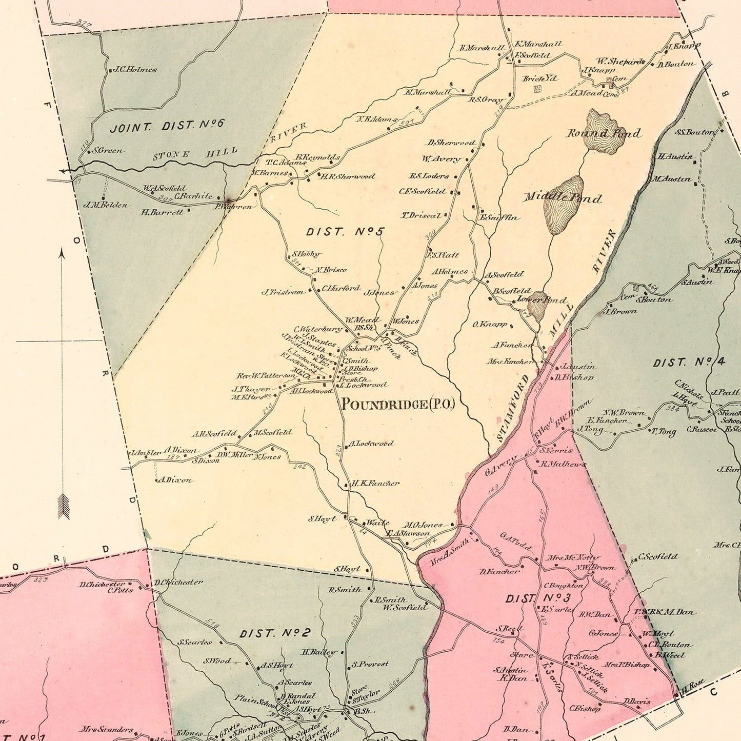 Vintage Map of Pound Ridge, New York, 1867