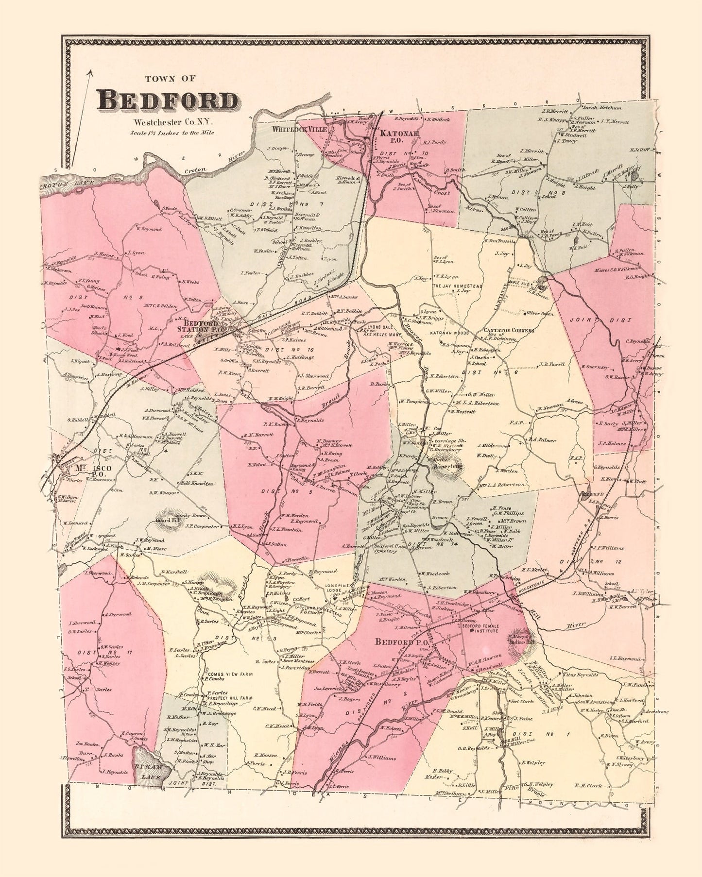 Vintage Map of Bedford, New York, 1867