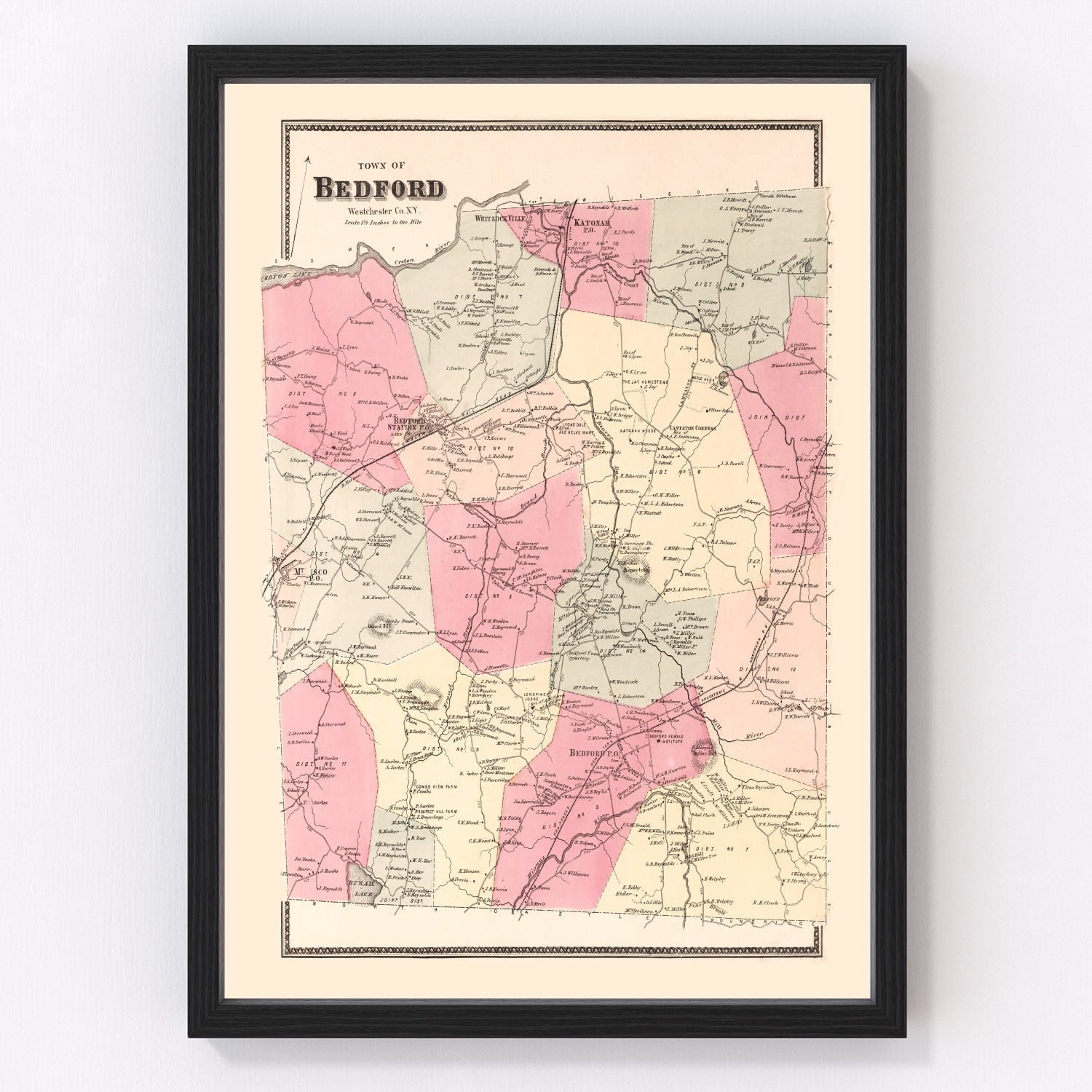 Vintage map of Bedford, New York, 1867