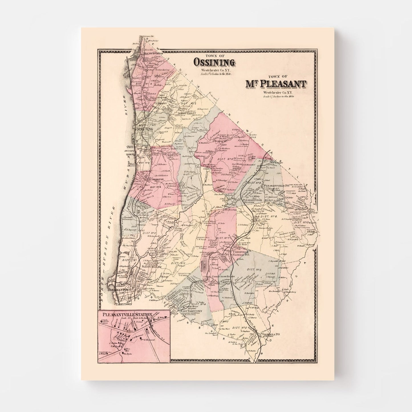 Vintage Map of Pleasantville Station, New York, 1867