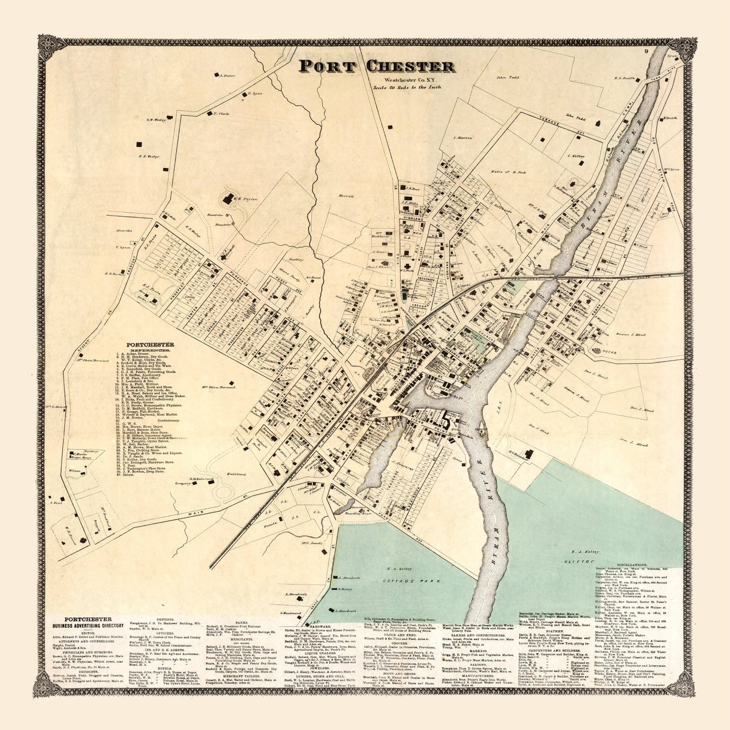 Vintage Map of Port Chester, New York, 1867