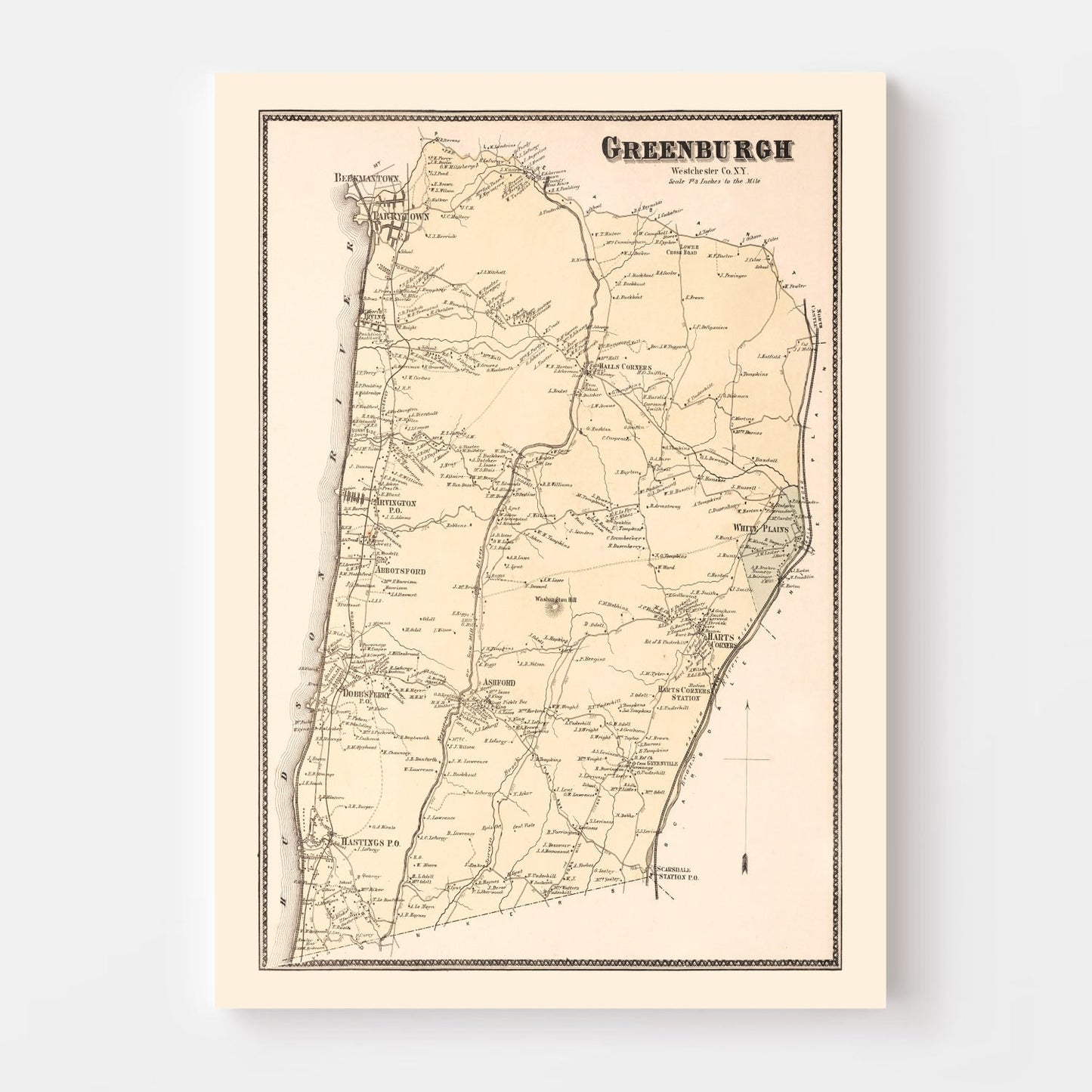 Vintage Map of Greenburgh, New York, 1867