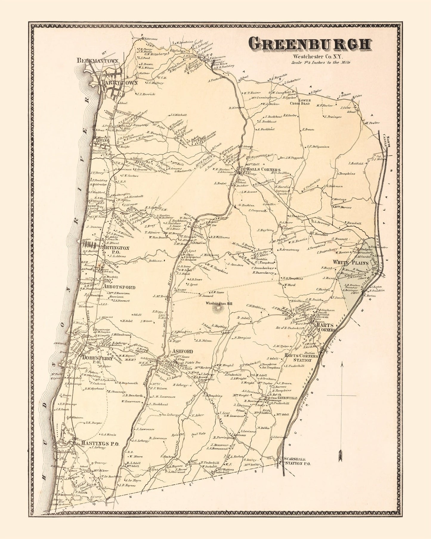 Vintage Map of Greenburgh, New York, 1867