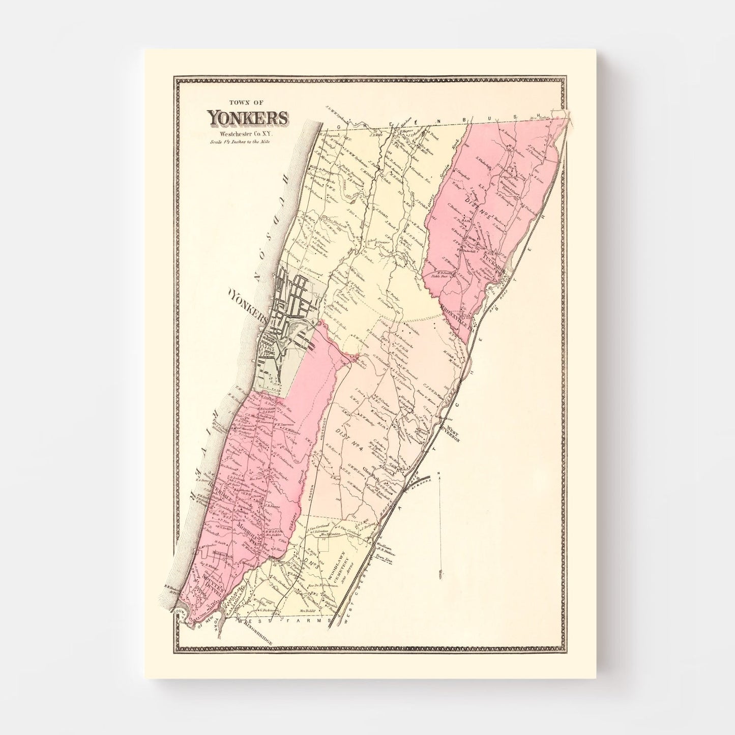 Vintage Map of Yonkers, New York, 1867