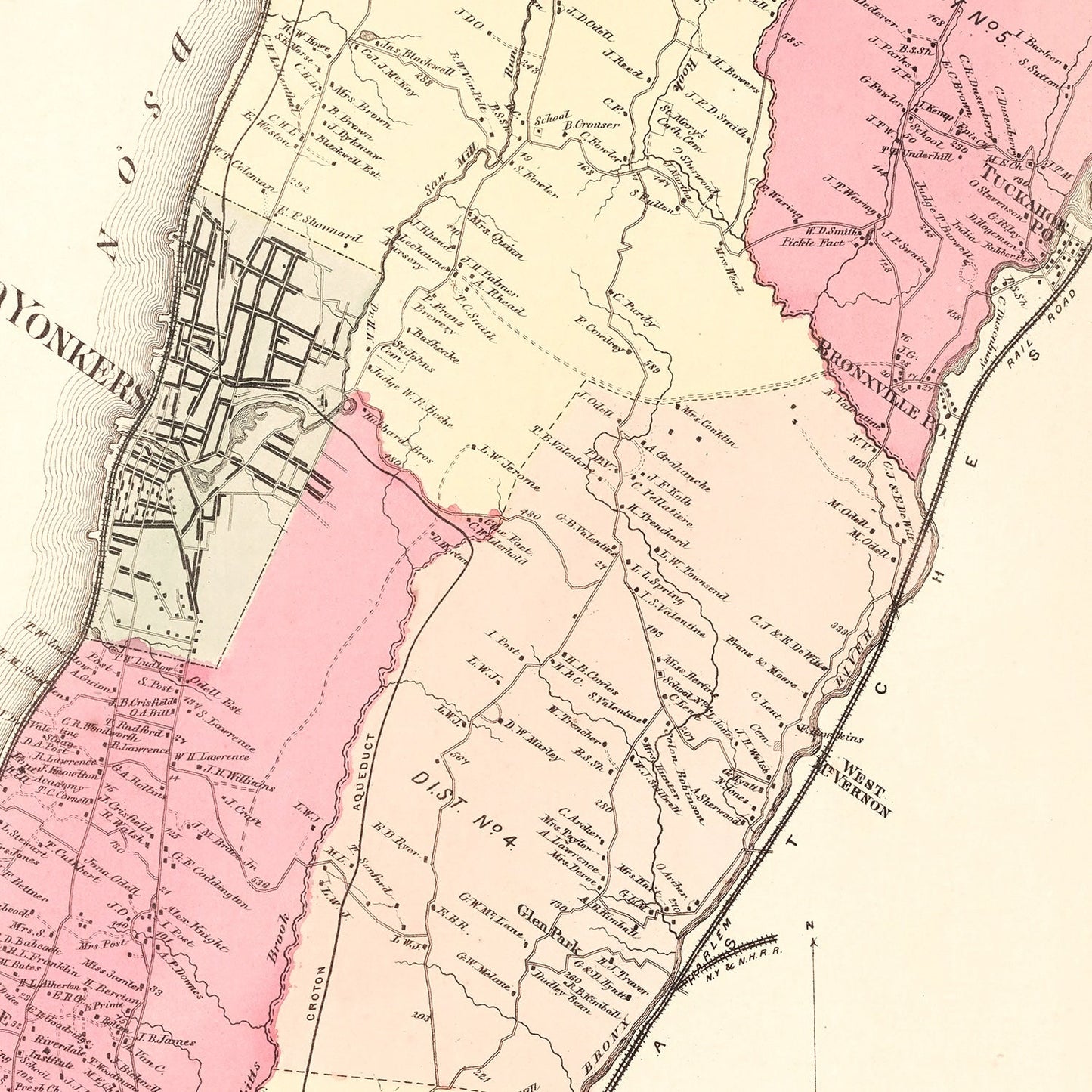 Vintage Map of Yonkers, New York, 1867