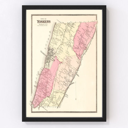 Vintage restored map of Yonkers, New York, 1867