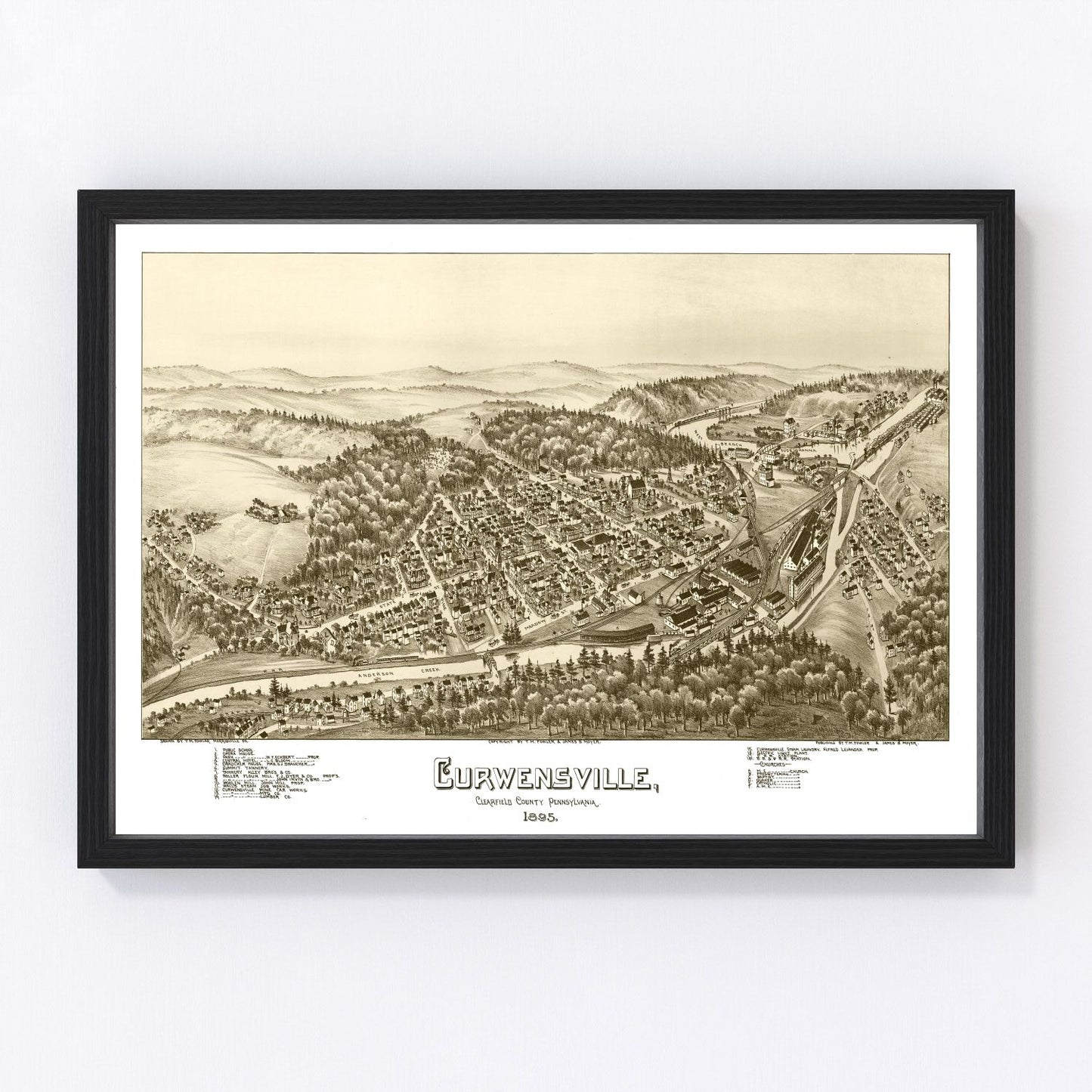 vintage map of Curwensville, Pennsylvania, 1895