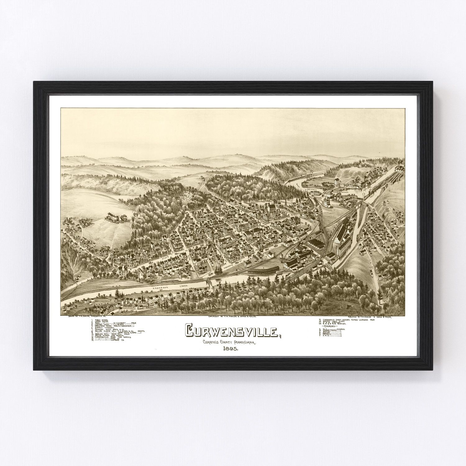 vintage map of Curwensville, Pennsylvania, 1895