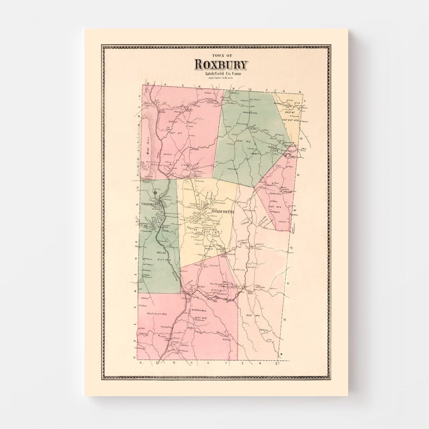 Vintage Map of Roxbury, Connecticut, 1867