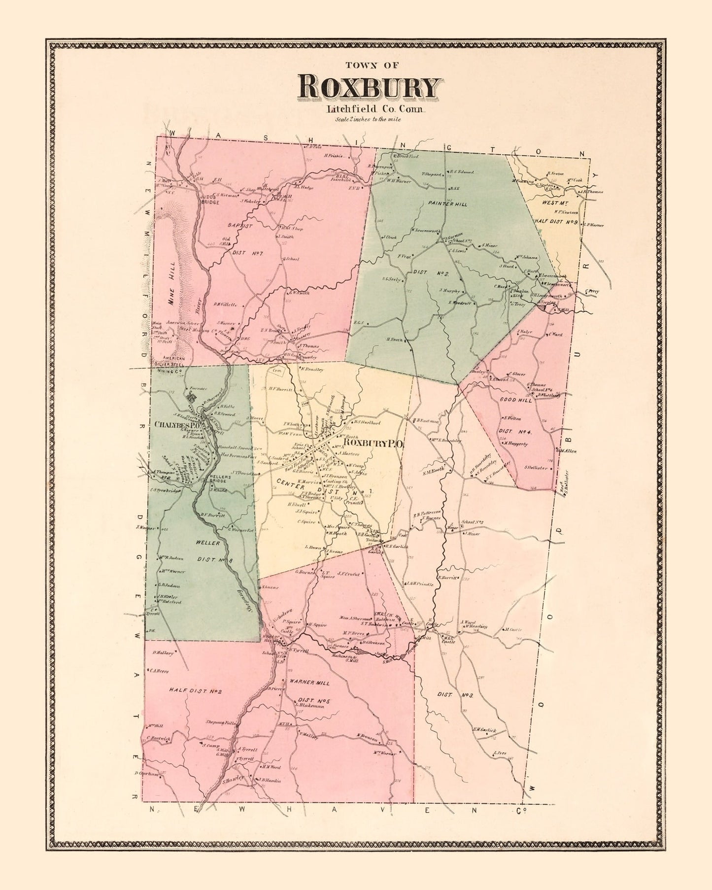 Vintage Map of Roxbury, Connecticut, 1867