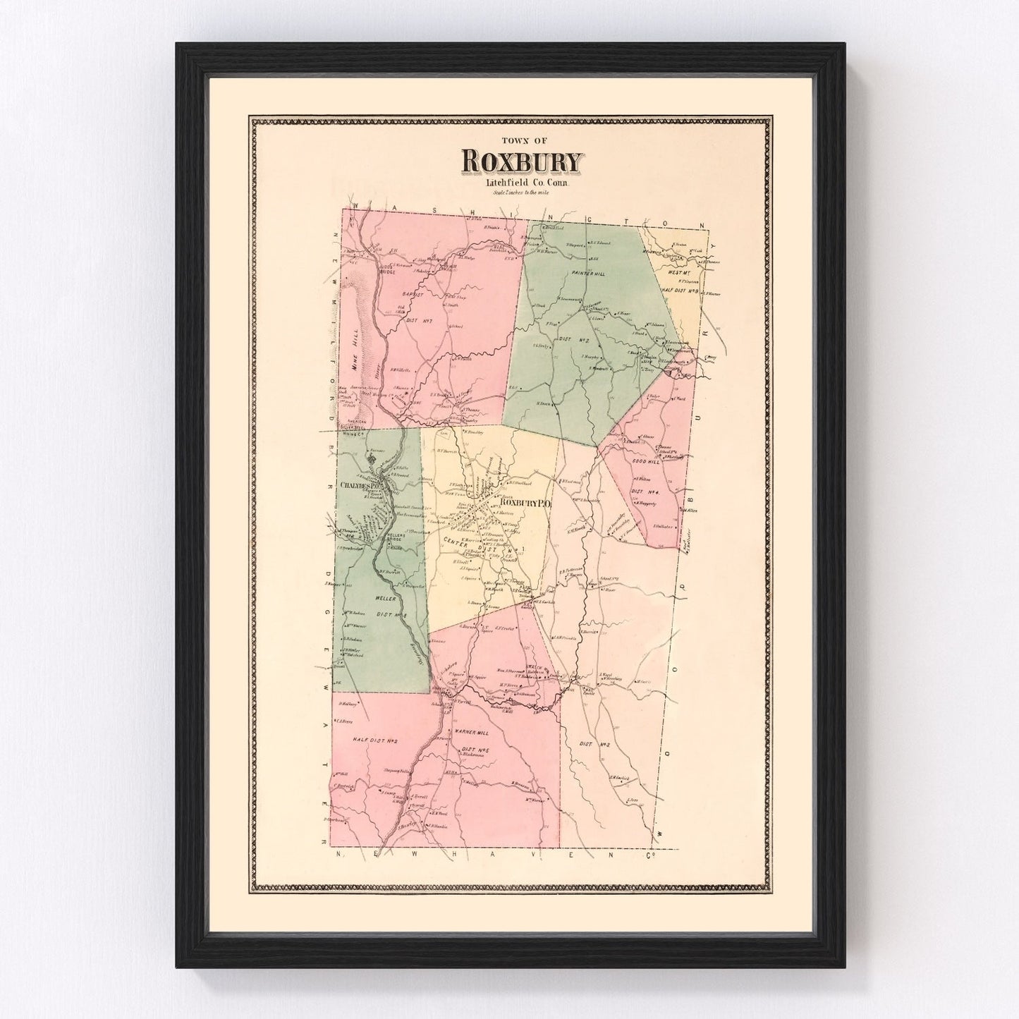 vintage map of Roxbury, Connecticut, 1867