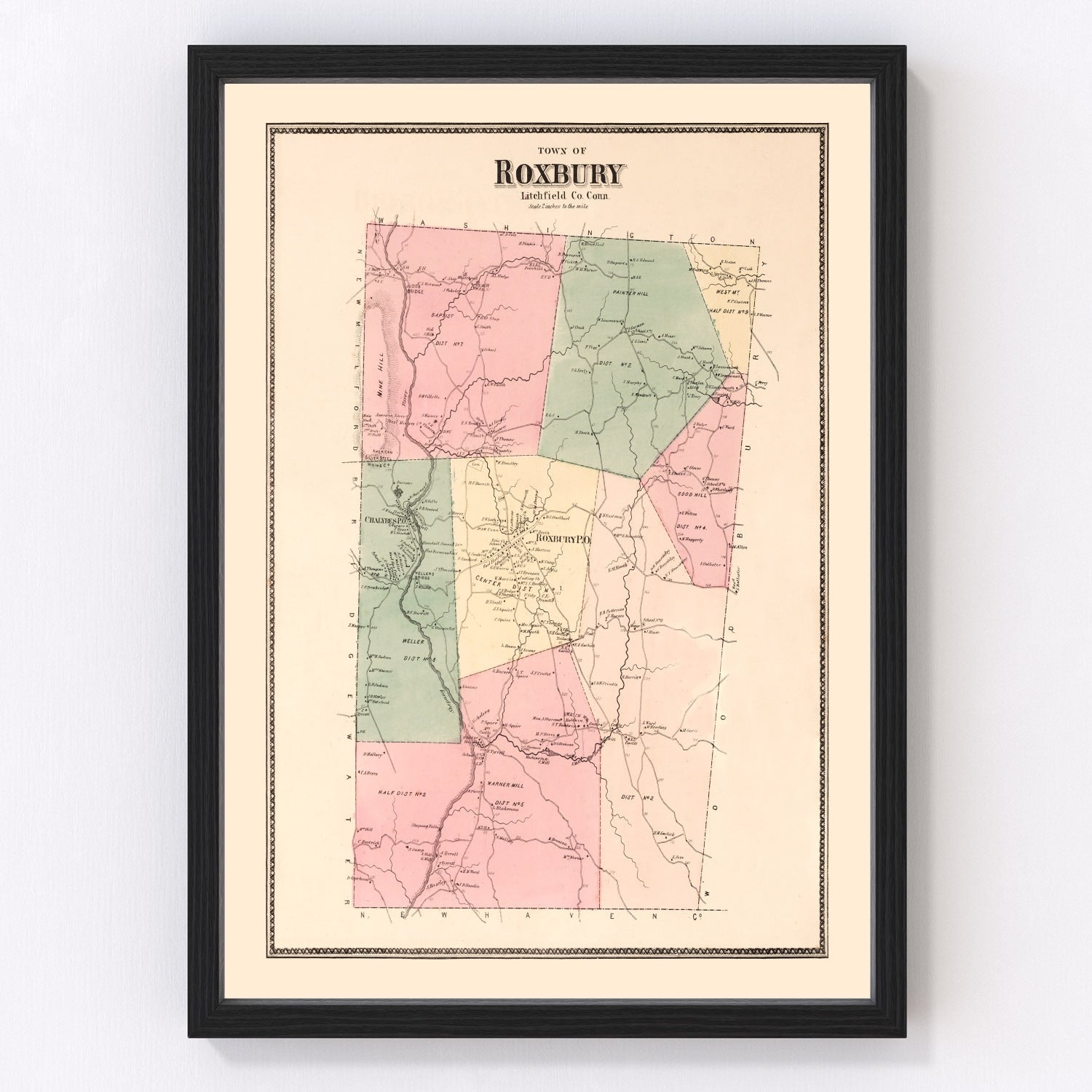 vintage map of Roxbury, Connecticut, 1867